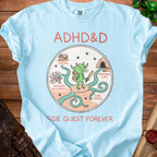 Light blue t-shirt with ADHD&D logo and cartoon map graphic.