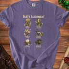 T-shirt with "Party Alignment" text and six dogs representing different alignments.