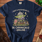 Goblin with shield and phone, "First in my bloodline to be chronically online."