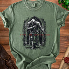 Green t-shirt with knight graphic and "TWARN THE TISM MEMLERD" text.