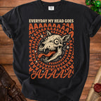 Black t-shirt with distressed screaming dog skull graphic and text "EVERYDAY MY HEAD GOES AAAAAAAAAA".