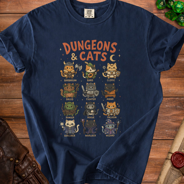 Dungeons & Cats Class Roster T-Shirt in True Navy