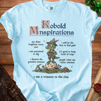 Light blue t-shirt with "Kobold Mnspirations" text and illustrated kobold.