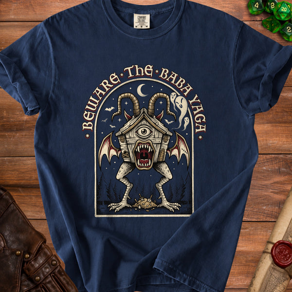 Baba Yaga Winged Hut Guardian T-Shirt in True Navy