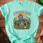 Knight armor covered in moss and plants, with a frog on its shoulder, under a rainbow.