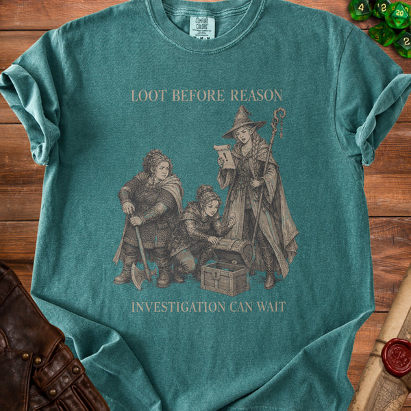 Loot First Questions Later T-Shirt in Blue Spruce