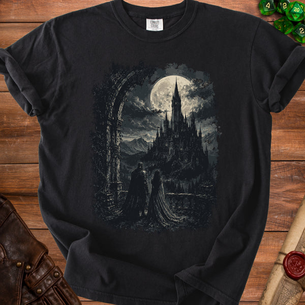 Moonlit Castle Gothic Romance T-Shirt in Black