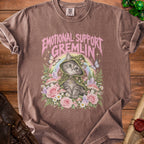 T-shirt graphic of a kitten wearing a witch hat with "Emotional Support Gremlin" text.