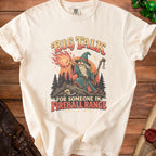 T-shirt with wizard casting fireball and text "Big Talk for someone in Fireball Range".