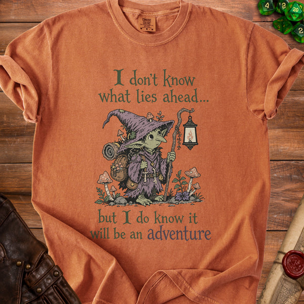 Adventure Awaits Quiet Courage T-Shirt in Yam
