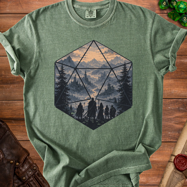 D20 Quest Portal to Adventure T-Shirt in Moss