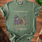 Green t-shirt with wizard frog and mushroom house graphic: "I hereby declare thee Napped".