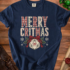 Navy t-shirt with "Merry Critmas" text and a D20 die.