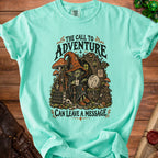 The Call to Adventure can leave a message tee with goblin illustration.