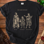 Black t-shirt with "The Party Dynamic" art: The Plan, The Problem, The Encouragement.