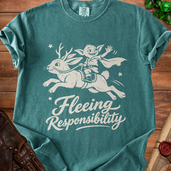 Fleeing Responsibility T-Shirt in Blue Spruce