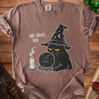 Brown t-shirt with a black cat wearing a wizard hat and "Not Great, Bob" text.