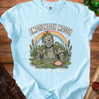 A mossy knight with a frog sits in a pond with "Emotionally Mossy" and "thriving in damp conditions".