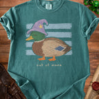 Mallard duck wearing a wizard hat with text "out of mana" below.