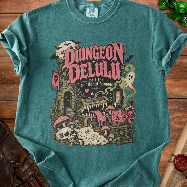 Dungeon Delulu T-Shirt in Blue Spruce
