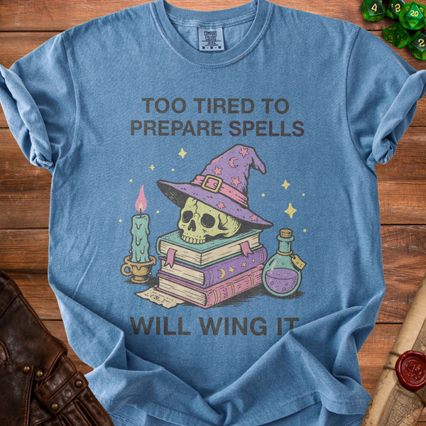 Wing It Witch T-shirt in Blue Jean