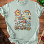 Light blue t-shirt with "I'm Dead Inside" graphic featuring a skeleton and retro elements.