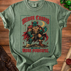 Green t-shirt with "Minor Curses only make me MORE POWERFUL" text and barbarian graphic.