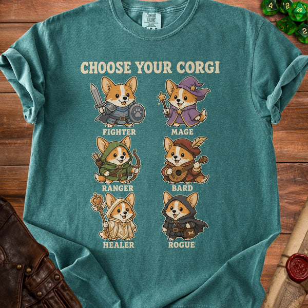 RPG Corgi T-Shirt in Blue Spruce