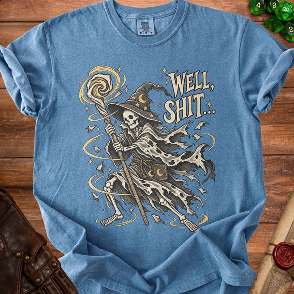 Skeleton Wizard T-Shirt in Blue Jean