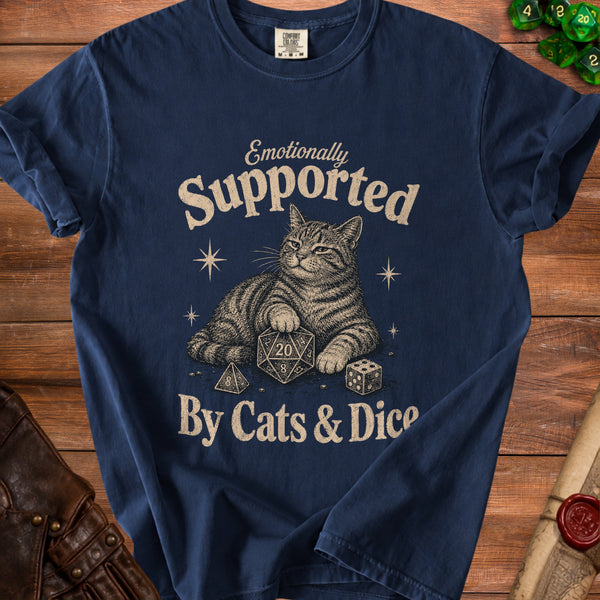 Cats & Dice Emotionally Supported T-Shirt in True Navy