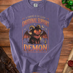 Purple t-shirt with "Emotional Support Demon" text and a cute demon illustration.