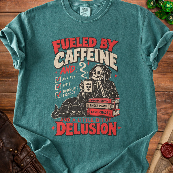 Caffeine Delusion T-shirt in Blue Spruce