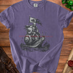 Knight in armor riding a snail with banner and text "GETTING THERE EVENTUALLY".