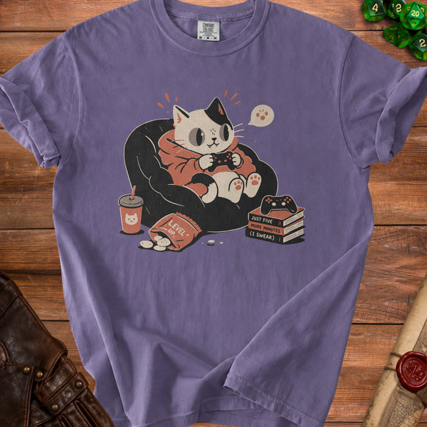 Gamer Cat Cozy Gaming Nights T-Shirt in Grape