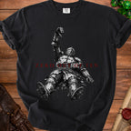 Black t-shirt with a fallen knight graphic and "ZERO OUT OF TEN" text.