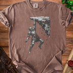 Knight in armor holding up a crumbling cliff; "HANGING IN THERE" text.
