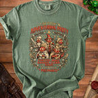 Green t-shirt with "The Classic Adventuring Party" graphic featuring fantasy characters.