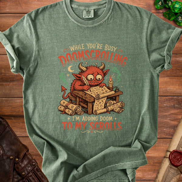 Doomscroll Demon T-Shirt in Moss