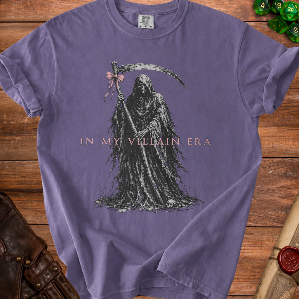 Purple t-shirt with Grim Reaper graphic and "IN MY VILLAIN ERA" text.