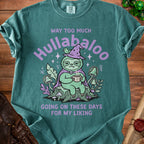 T-shirt with sloth in wizard hat holding mug, text "Way too much Hullabaloo going on these days."