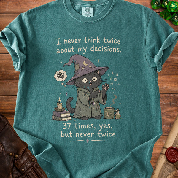 Wizard Cat Deep Thought Chaos T-Shirt in Blue Spruce