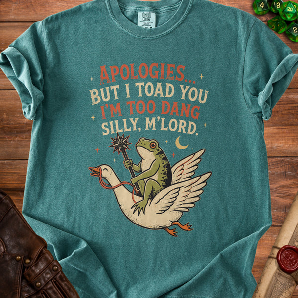 Silly M'Lord Frog and Goose T-Shirt in Blue Spruce