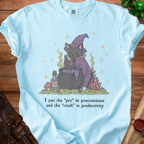 Procrastinate Cat T-shirt in Chambray
