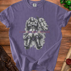 Purple t-shirt with knight armor graphic and "CANCEL THE CRUSADE" text.