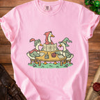 Three ducks dressed as fantasy characters sit at a table with dice and a map.