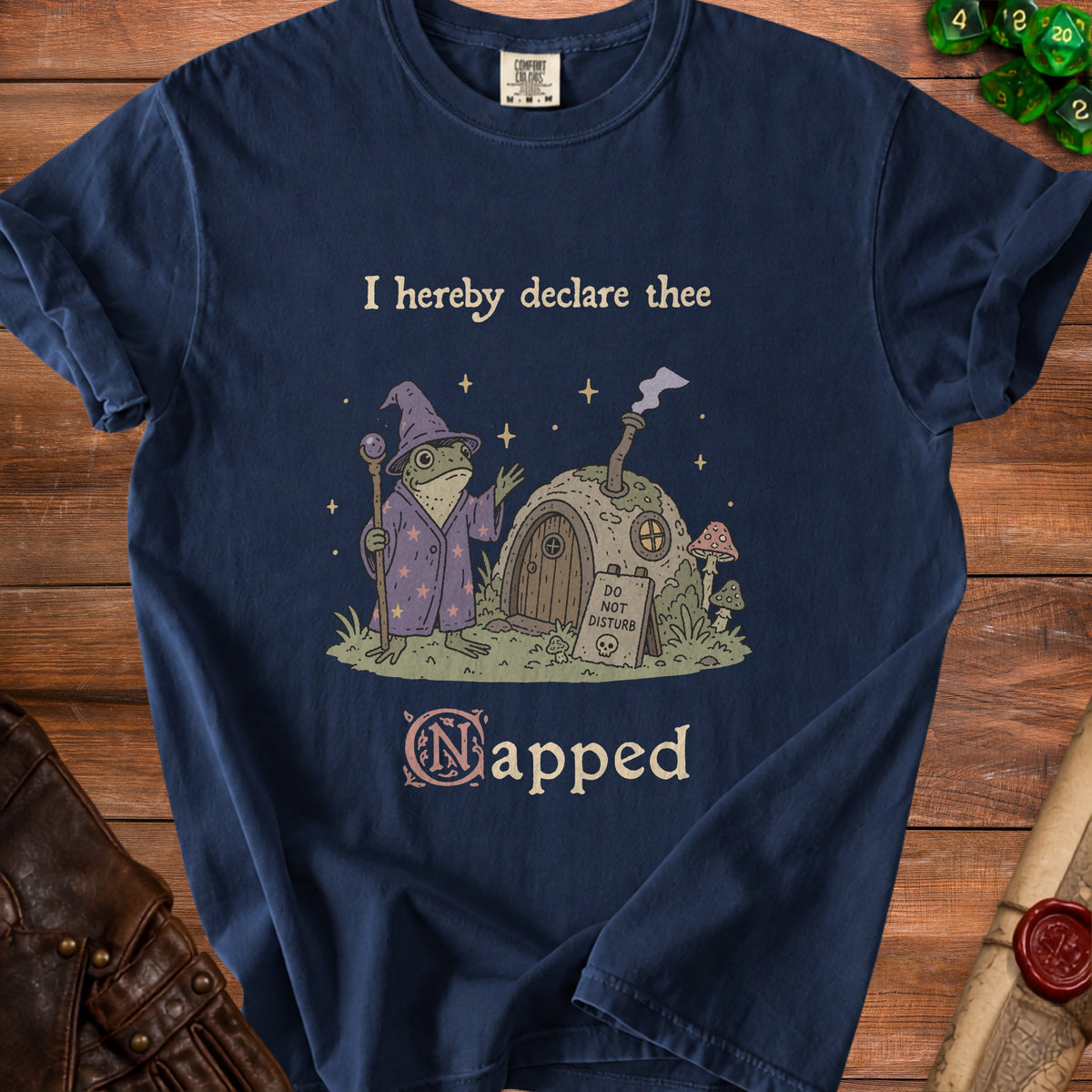A wizard frog stands by a hobbit hole, proclaiming "I hereby declare thee napped."