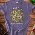 Purple t-shirt with "ADHD&D Side Quest Forever" text and a map graphic.