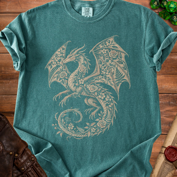 Floral Dragon T-Shirt in Blue Spruce