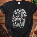 Black t-shirt with graphic of knight and "CANCEL THE CRUSADE" text.