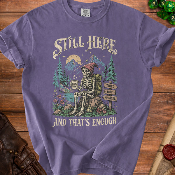 Still Here Coffee Break Skeleton T-Shirt in Grape